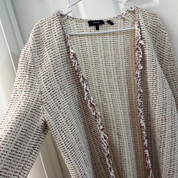 THEORY Galinne Speckle Boucle Knit Open Front Cardigan Sweater Cream Multi Small - Picture 5 of 6